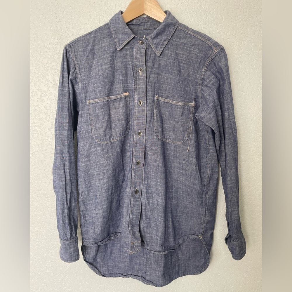 MADEWELL Women's CHAMBRAY STITCH Pocket Blue Denim Shirt Top small